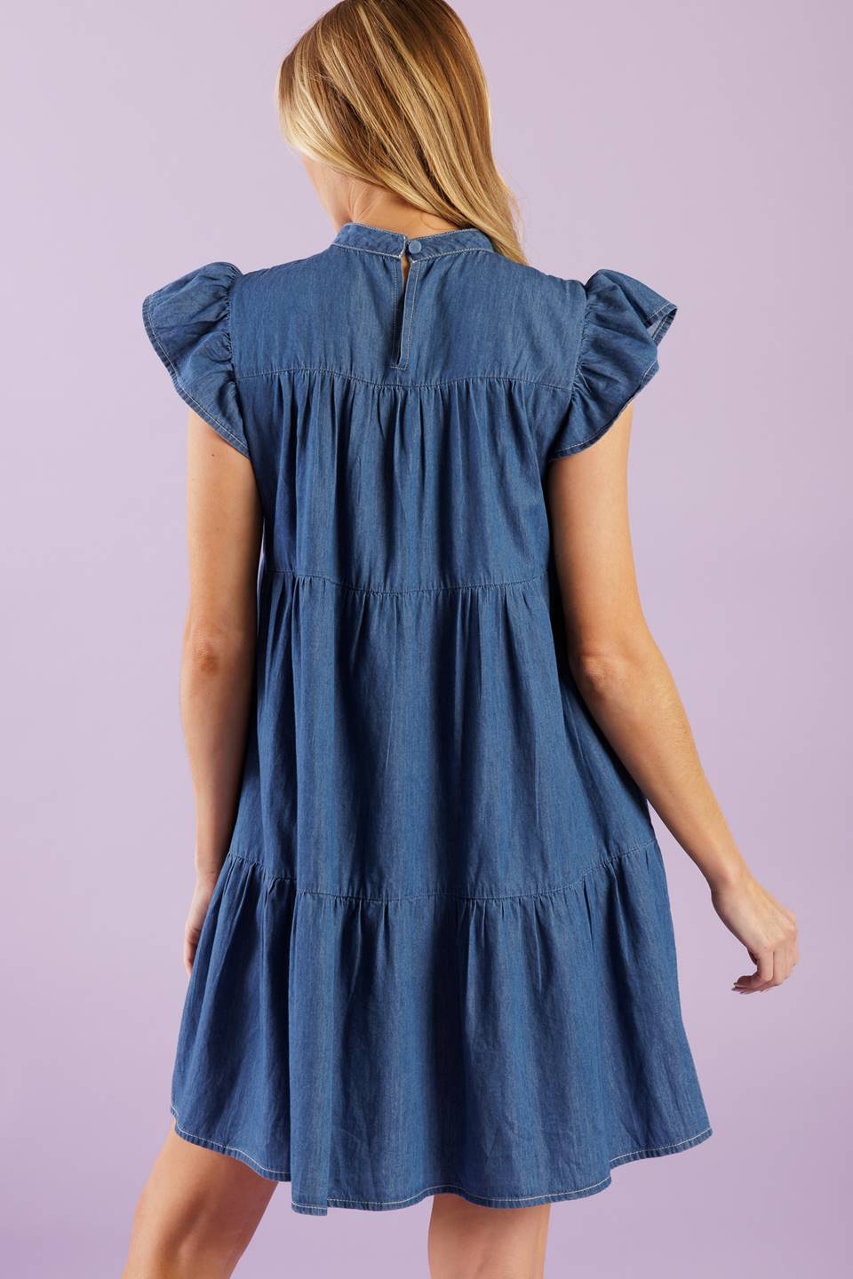 MATCH MY ENERGY WOVEN CHAMBRAY MINI DRESS Flying Tomato